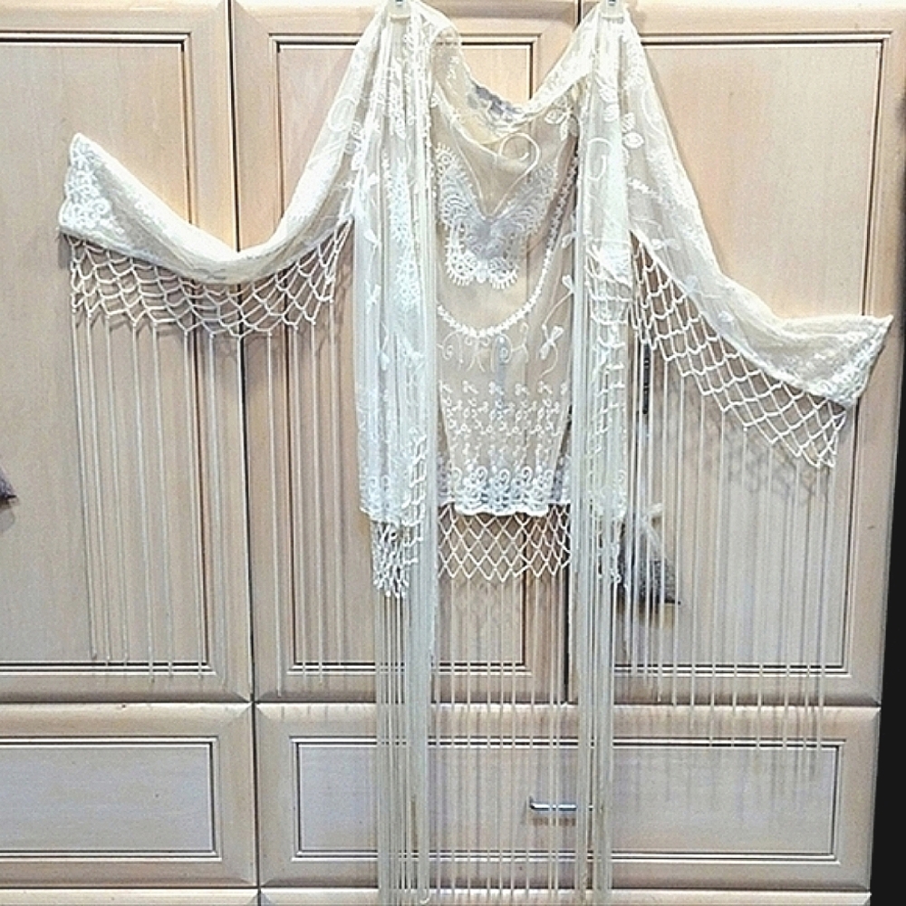 💕White Mesh Embroidered Kimono/ Duster w/ Fringe